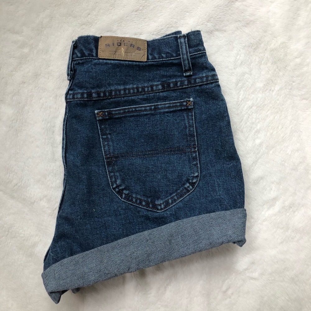 Dark wash rolled denim shorts